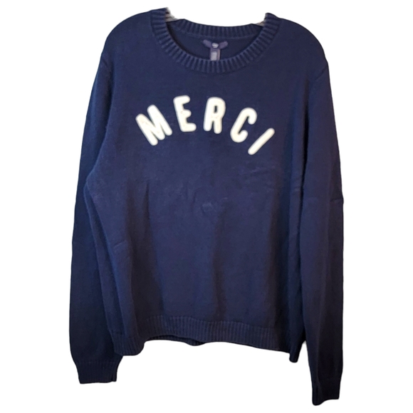 Gap Vintage Y2K Merci Spell Out Embroidered Letterman Style Sweater Men's XXL - Picture 1 of 9